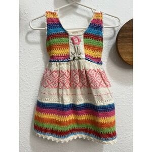White Colorful Embroidered Mexican‎ Summer Sun Dress Size 9-12 months